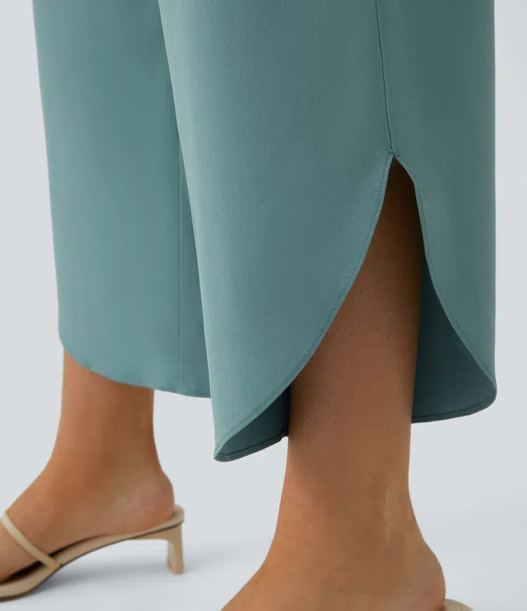 Breezeful High Waisted Crossover Quick Dry Resort Trousers with Pockets