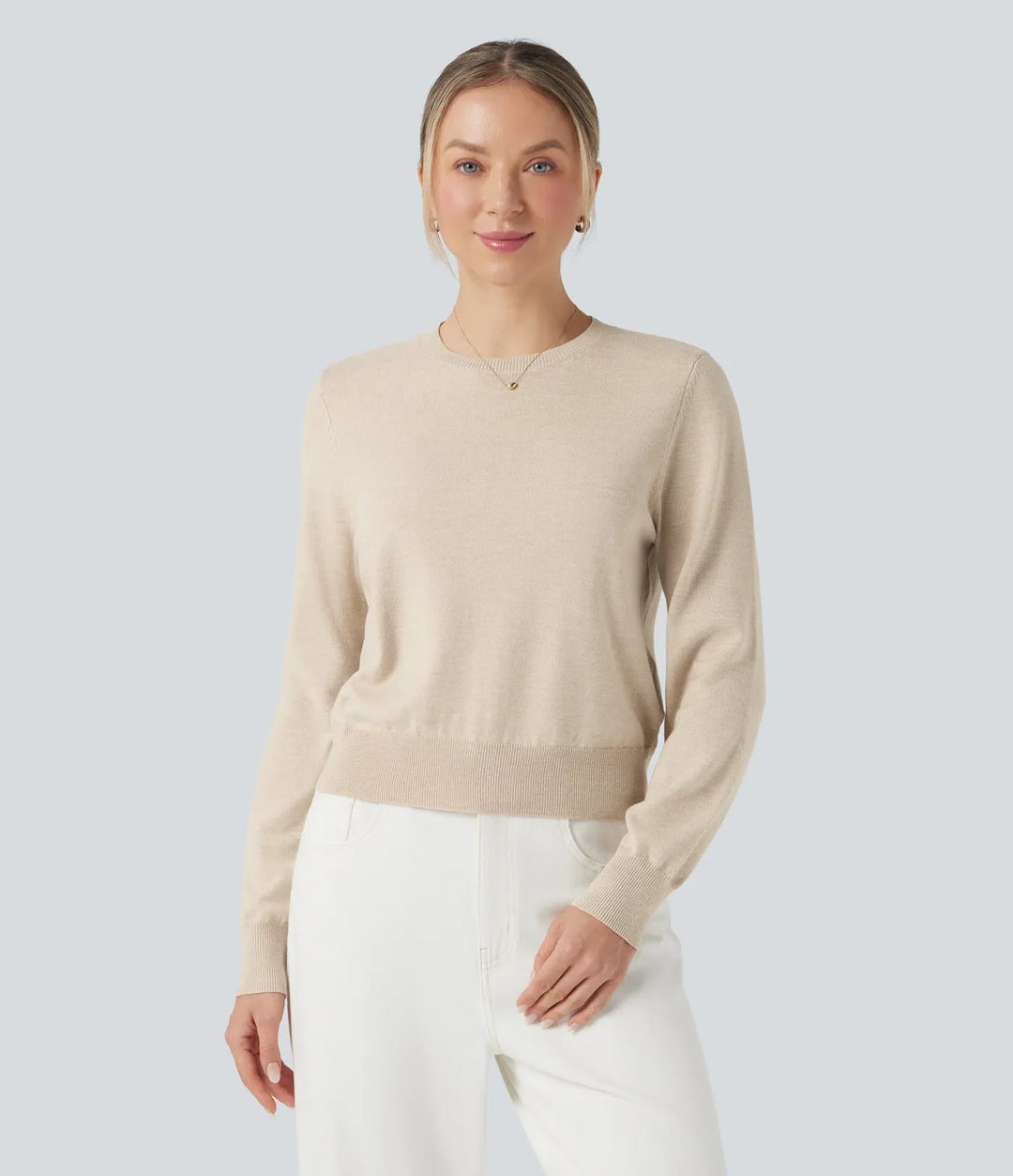 Round Neck Long Sleeve Wool-Blend Work Jumper
