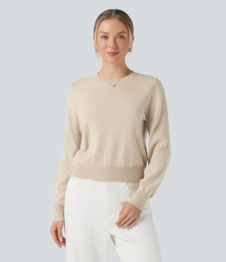 Round Neck Long Sleeve Wool-Blend Work Jumper