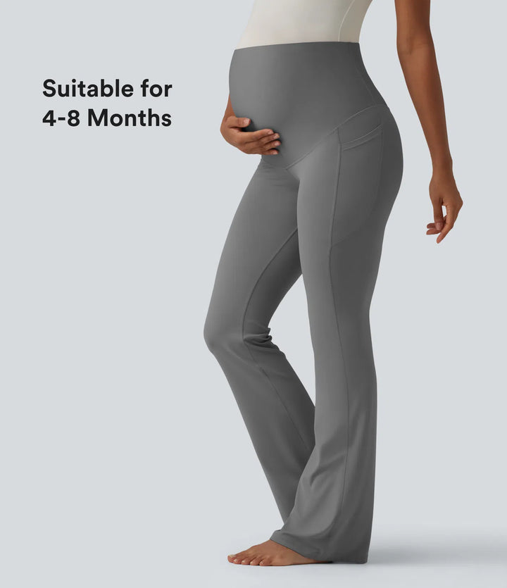 SoftlyZero Super High Waisted Flare Yoga Maternity Leggings with Pockets