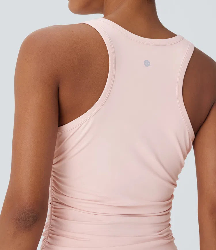 Round Neck Racerback Ruched Yoga Tank Vest Top