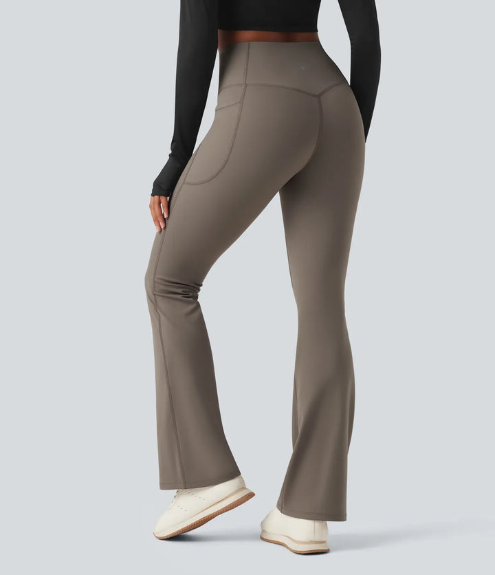 Halara Ultrasculpt Heat High Waisted Tummy Control Fleece Shaping Yoga Bootcut Leggings with Pockets
