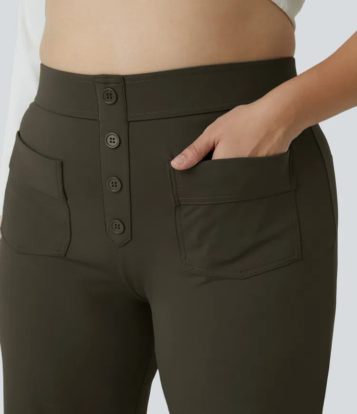 DayStretch High Waisted Pockets Straight Leg Casual Plus Size Trousers