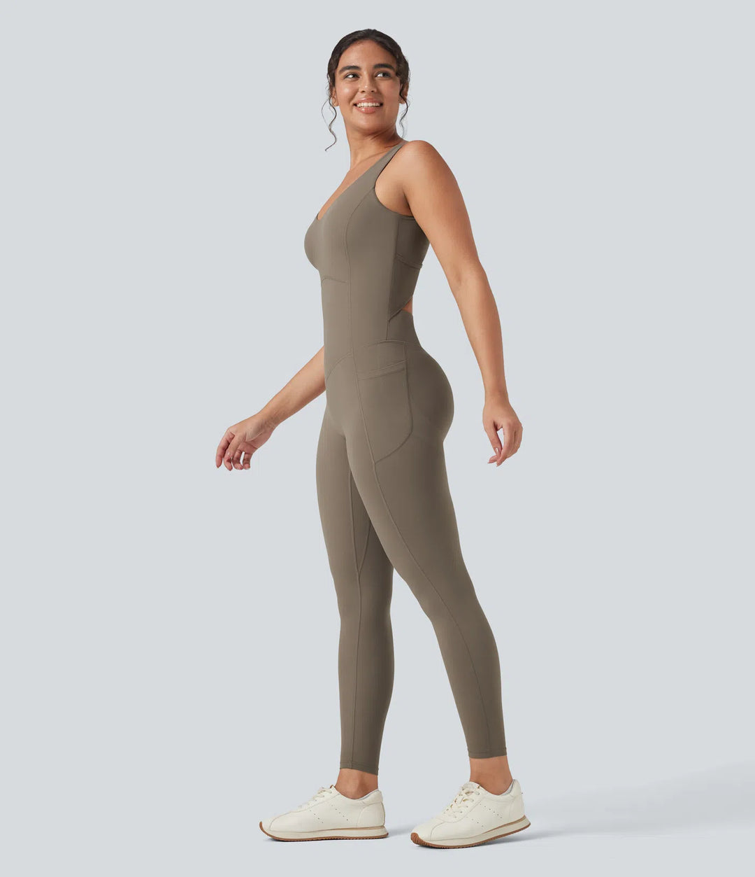 Halara UltraSculpt V Neck Tummy Control Butt Lifting Workout Jumpsuit with Pockets
