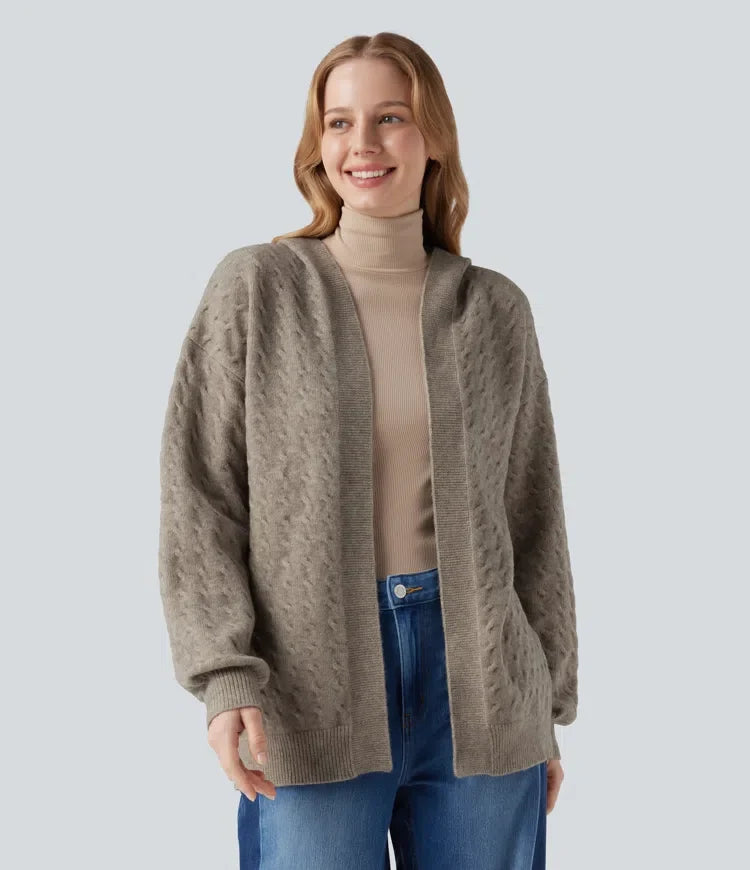 Hooded Open Front Long Sleeve Casual Cardigan