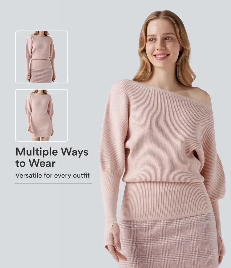 One Shoulder Long Sleeve Thumb Hole Casual Jumper