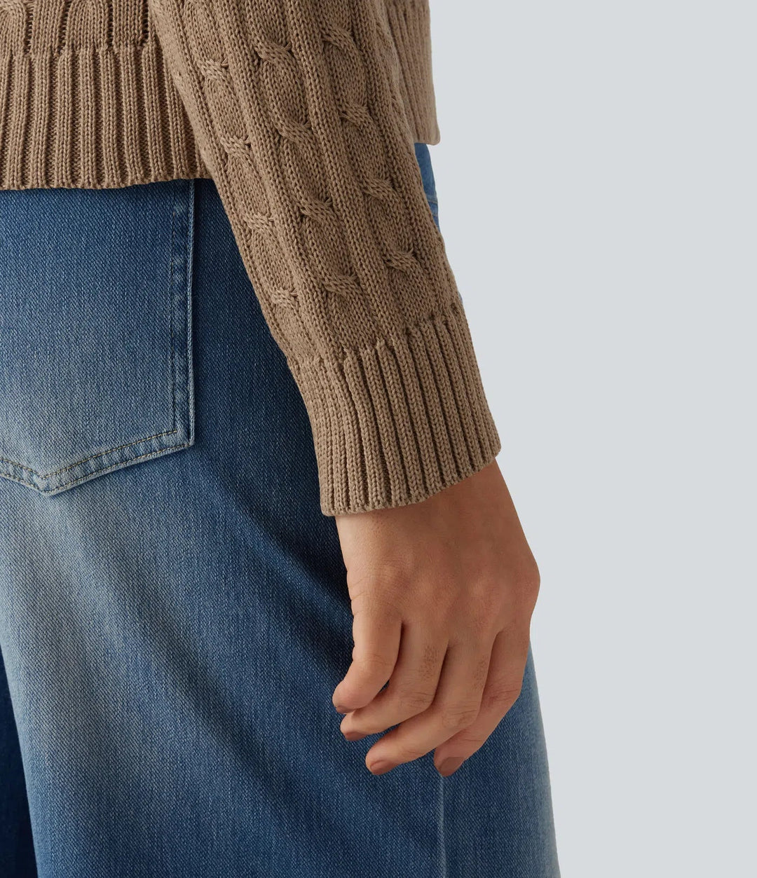 Cable Knit V Neck Long Sleeve Work Jumper