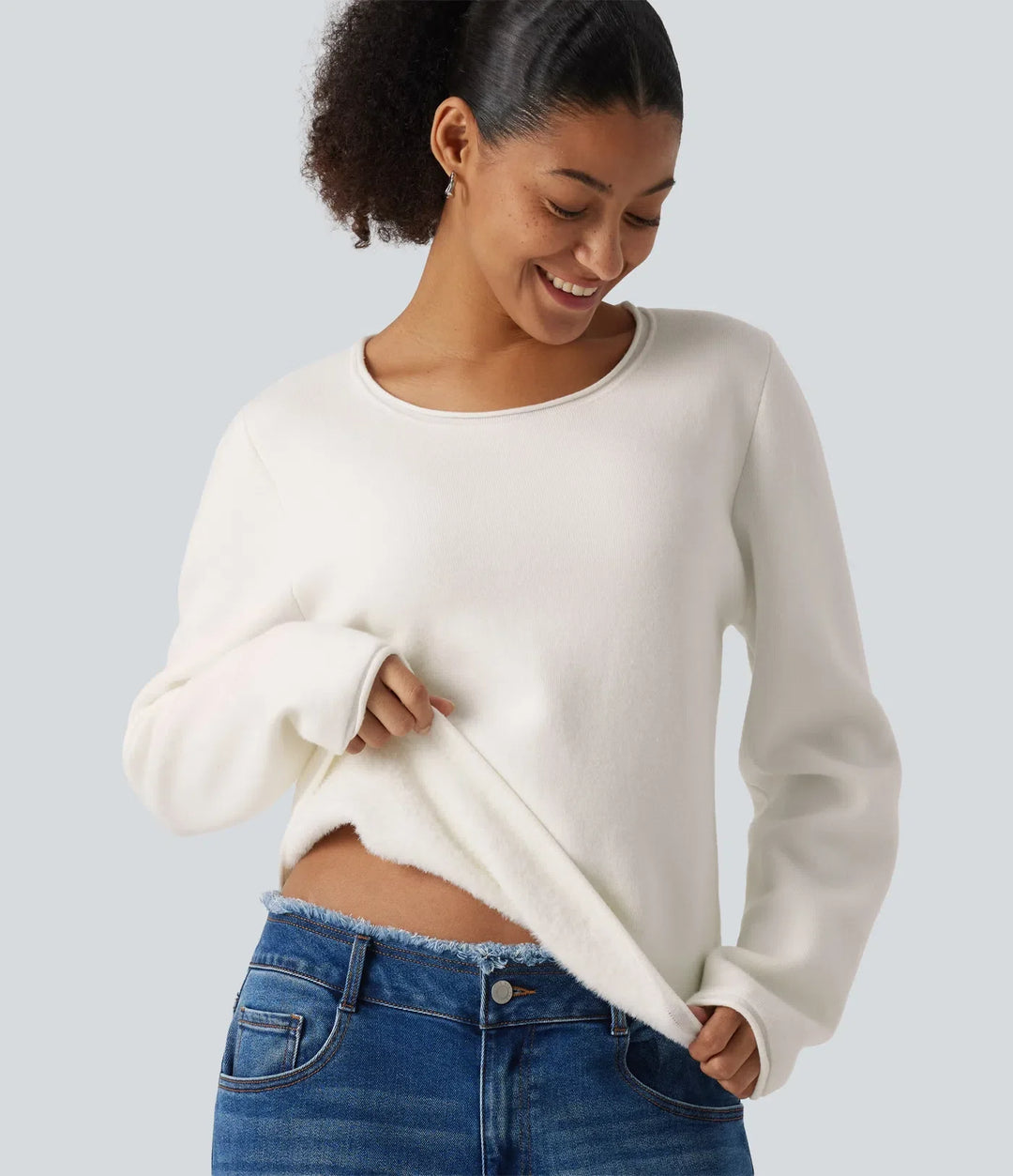 Round Neck Dropped Shoulder Long Sleeve Jumper
