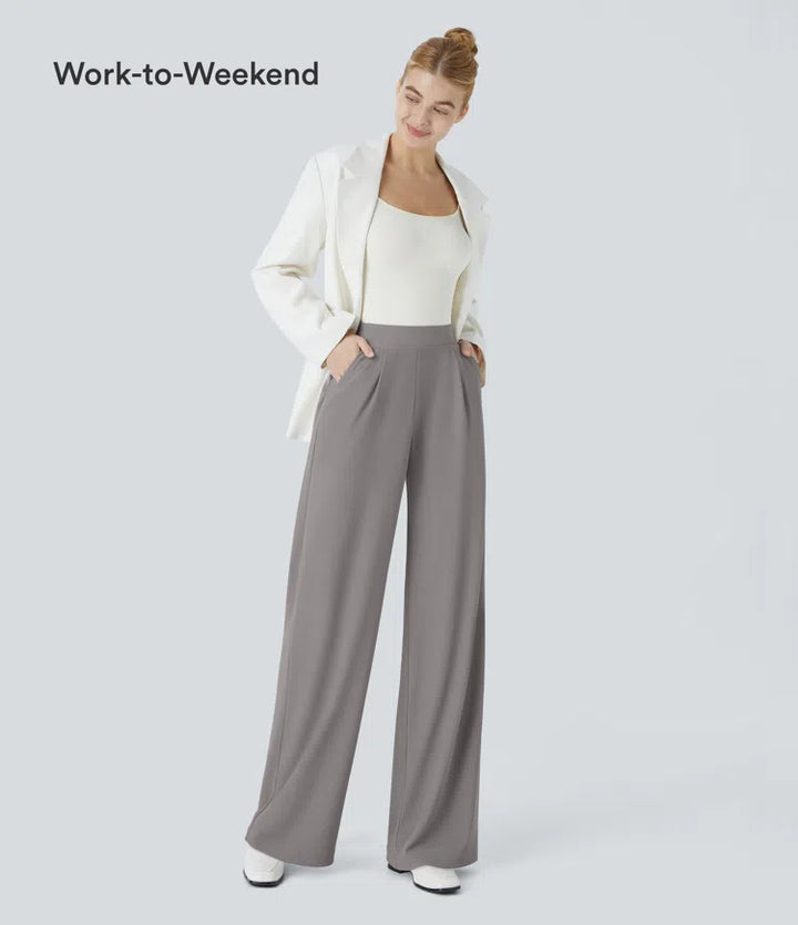 Halara Flex High Waisted Body Sculpt Waist-Slimming Pocket Wide Leg Micro Waffle Work Trousers
