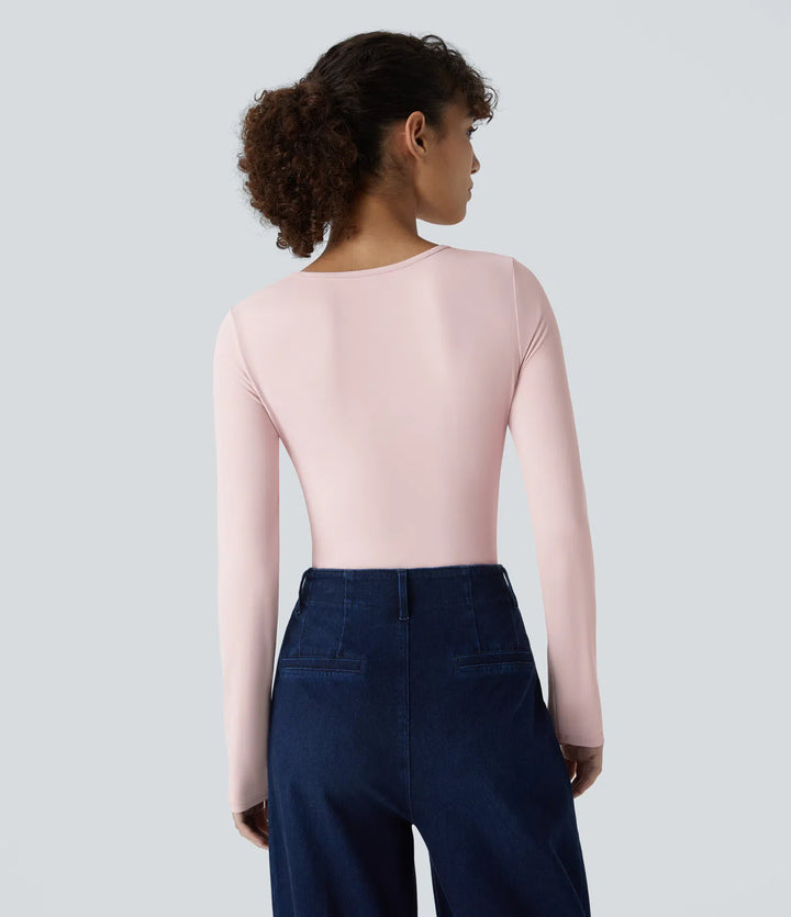 Round Neck Long Sleeve Button Casual Bodysuit