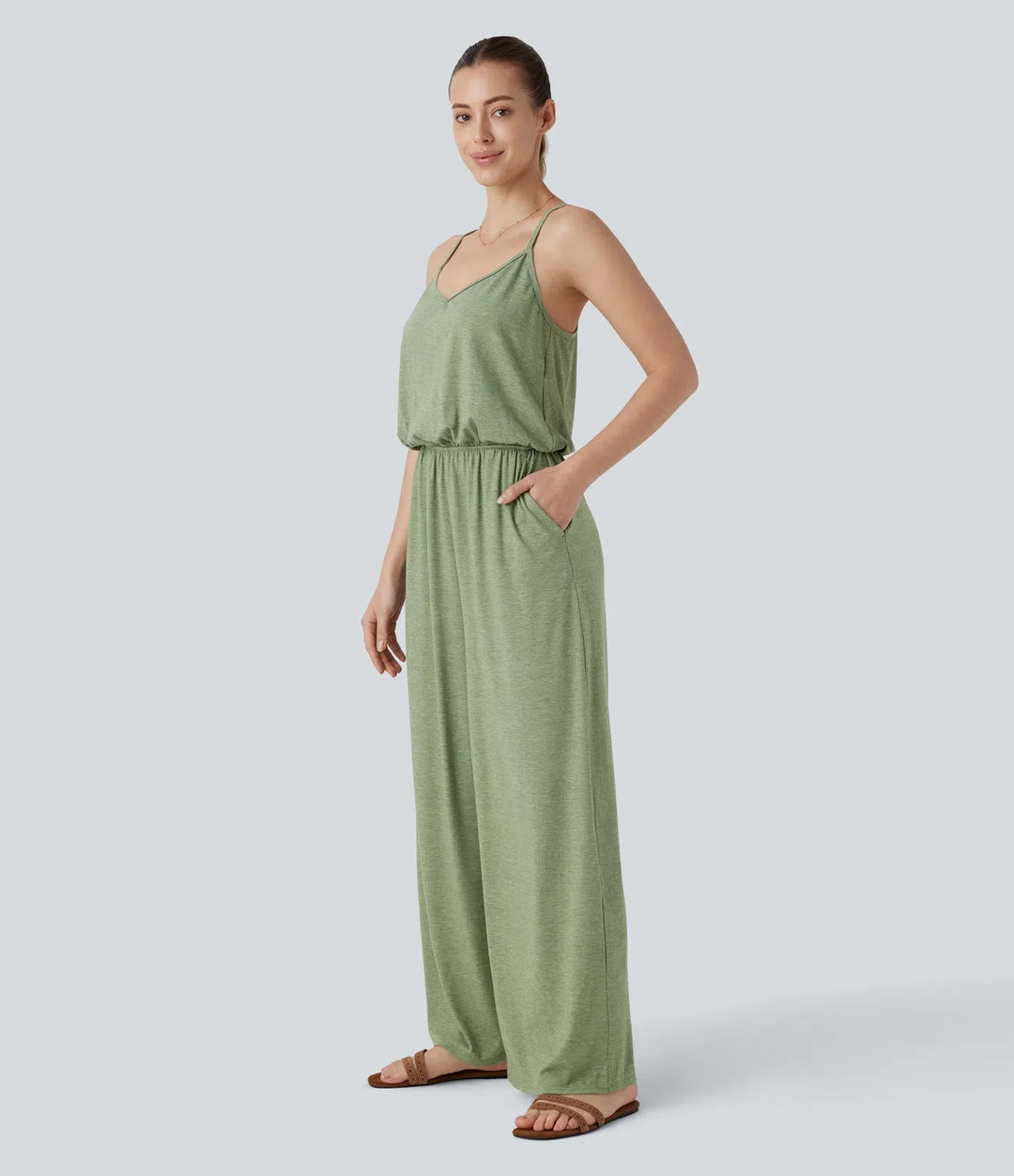 Adjustable &amp; Removable Strap Pocket Wide Leg Jumpsuit