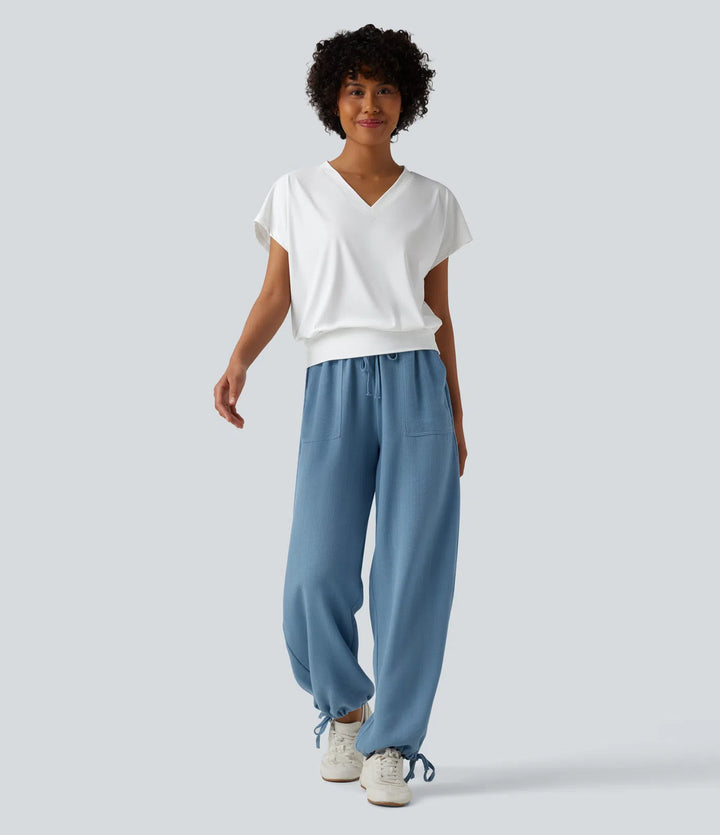 V Neck Short Sleeve Oversized InstantCool Quick Dry Yoga Sports Top