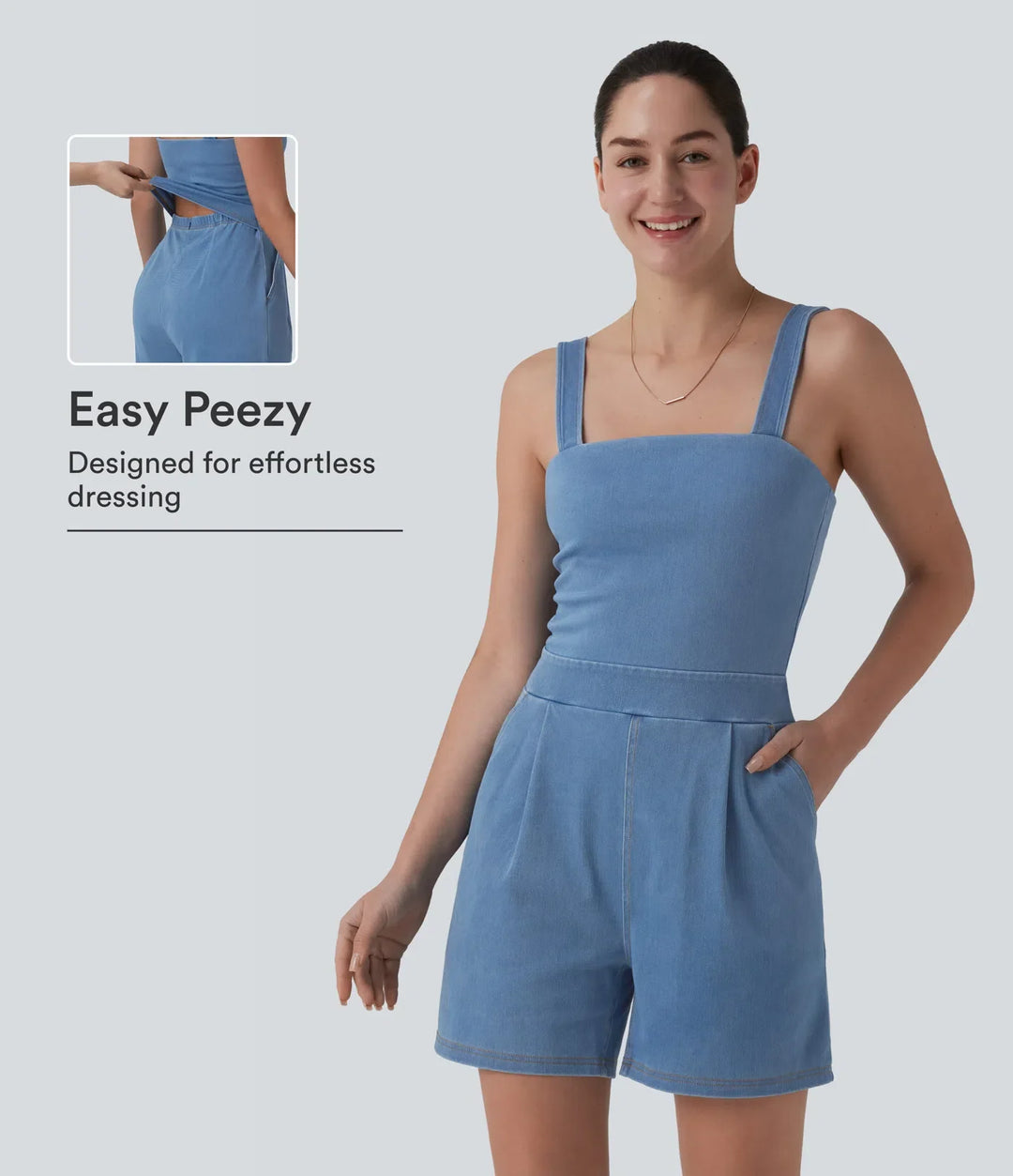 Halara Flex Denim Square Neck Sleeveless Casual Romper with Pockets-Easy Peezy