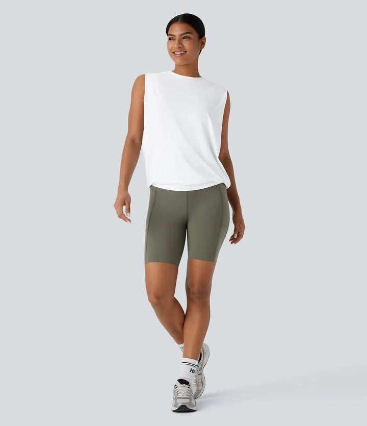Round Neck Ruched InstantCool Yoga Tank Top-UPF50+