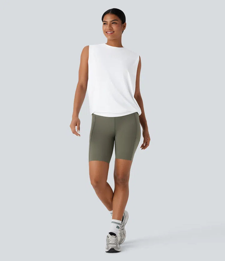 Round Neck Ruched InstantCool Yoga Tank Top-UPF50+