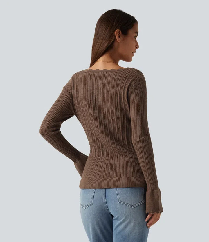 Square Neck Long Sleeve Casual Jumper