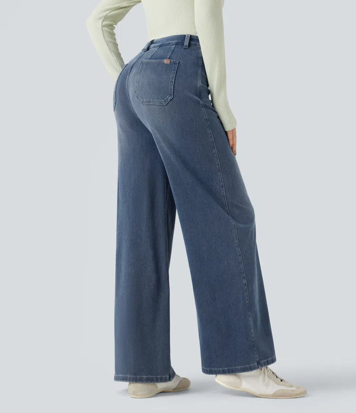 Halara Flex High Waisted Tummy Control Wide Leg Casual Jeans with Pockets