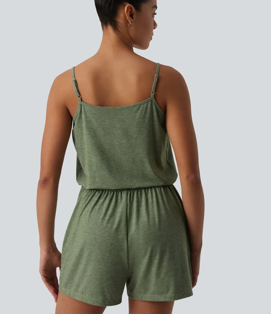 U-Neck Adjustable Straps Pleated Built-in Bra Casual Romper with Pockets-Easy Peezy