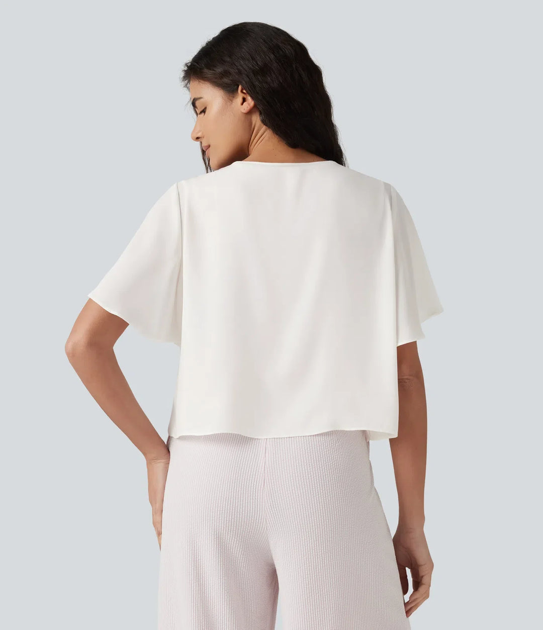 Flounce Short Sleeve Casual Chiffon Coat