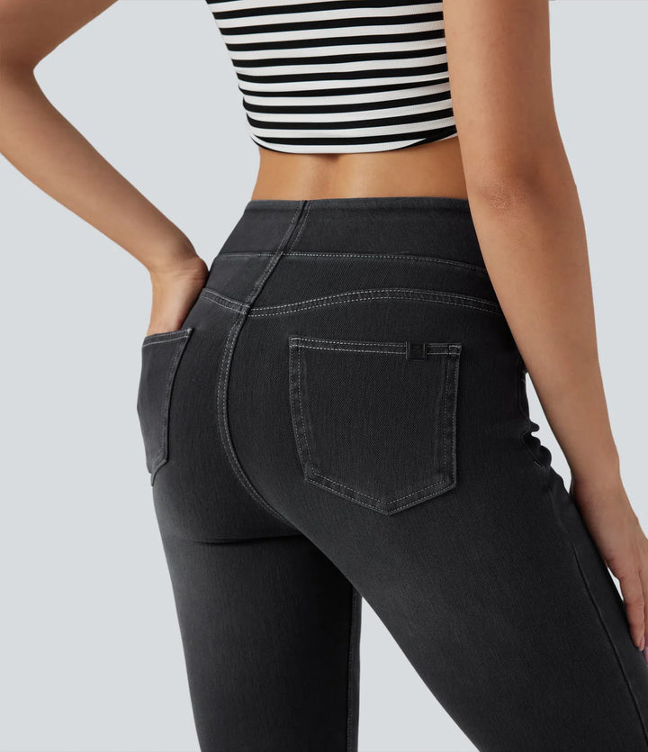 Halara Flex High Waisted Tummy Control Washed Casual Bootcut Jeans with Pockets