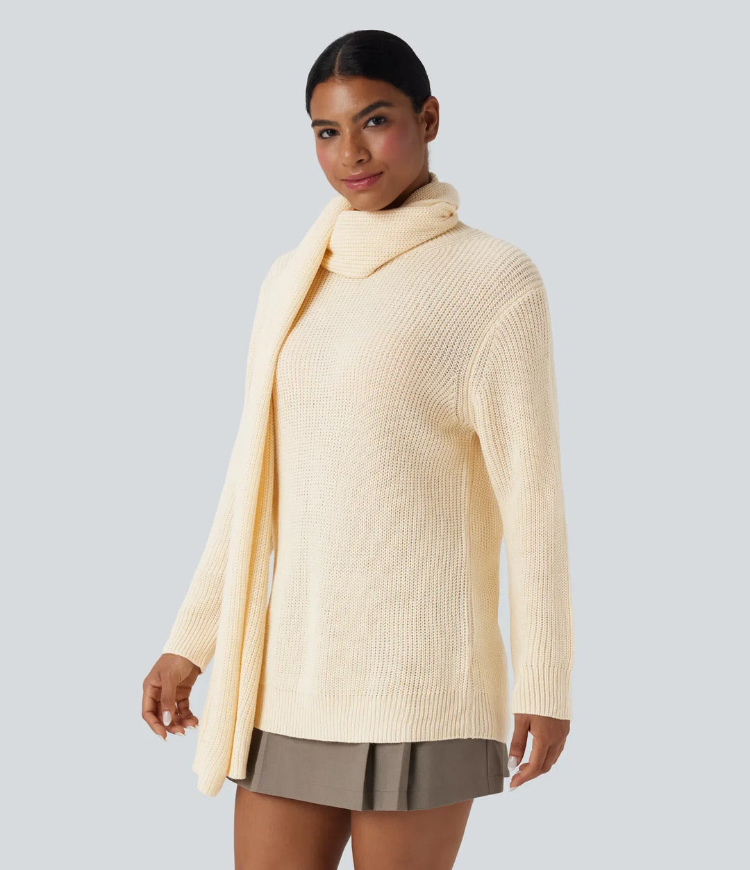 Round Neck Long Sleeve Work Jumper with Scarf