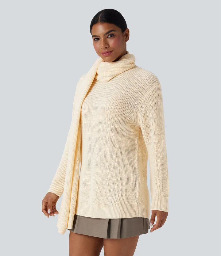 Round Neck Long Sleeve Work Jumper with Scarf