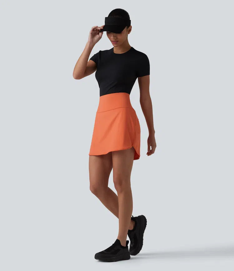 SoftlyZero Airy Super High-Waist Tummy Control Curved Hem 2-in-1 Cool Touch Golf Mini Skirt with Pockets