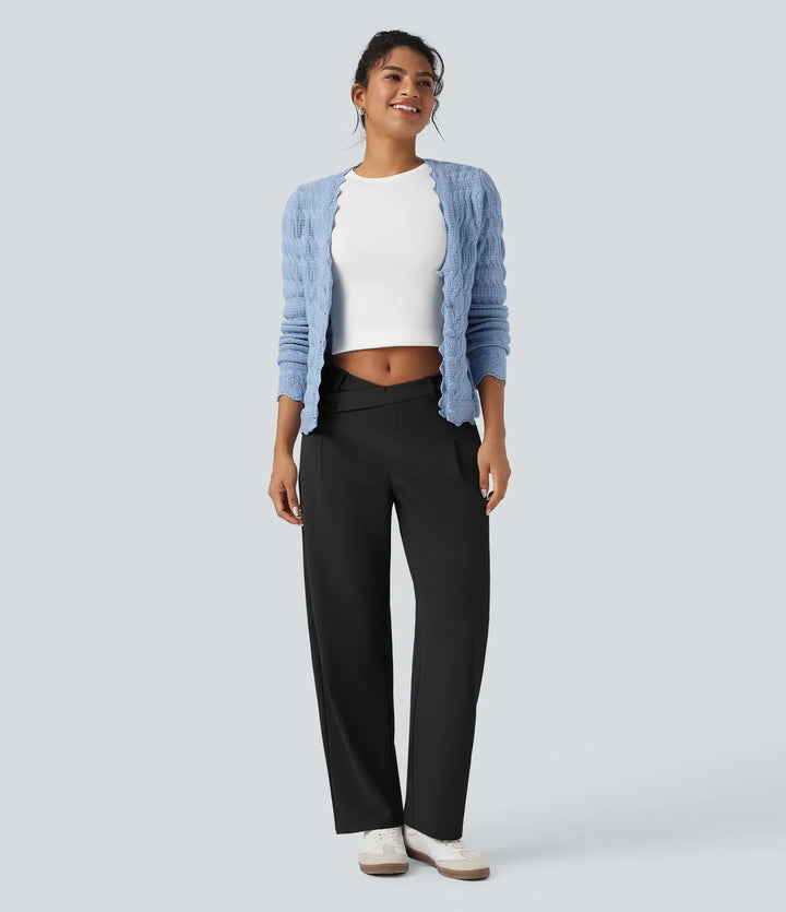 Halara Flex DayStretch Asymmetric Mid Rise Barrel Leg Work Trousers with Pockets