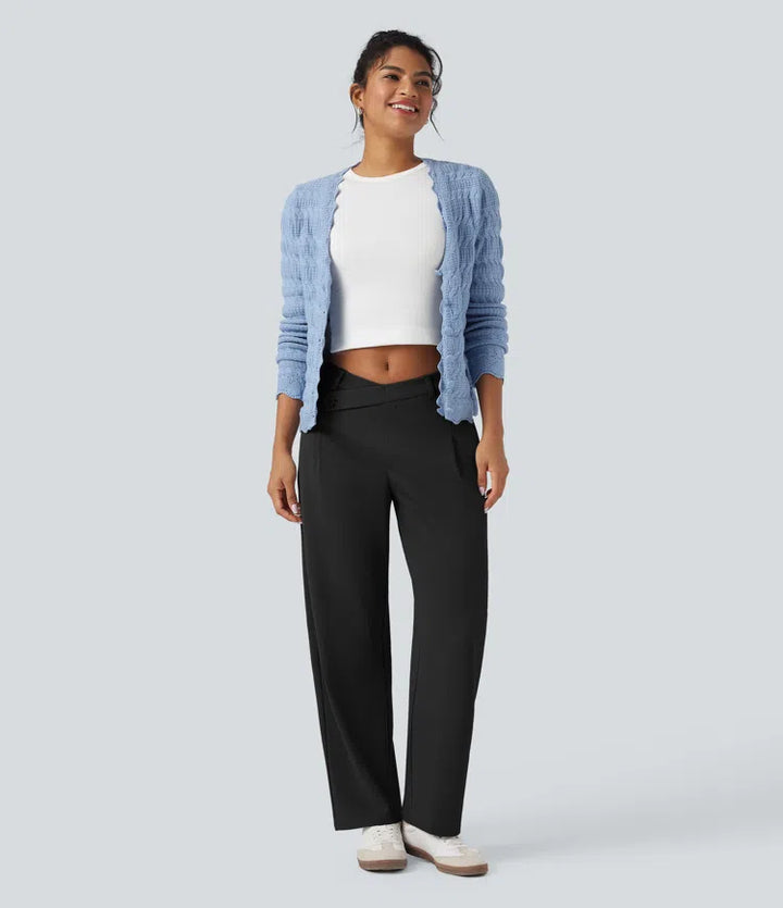 Halara Flex DayStretch Asymmetric Mid Rise Tapered Work Trousers with Pockets
