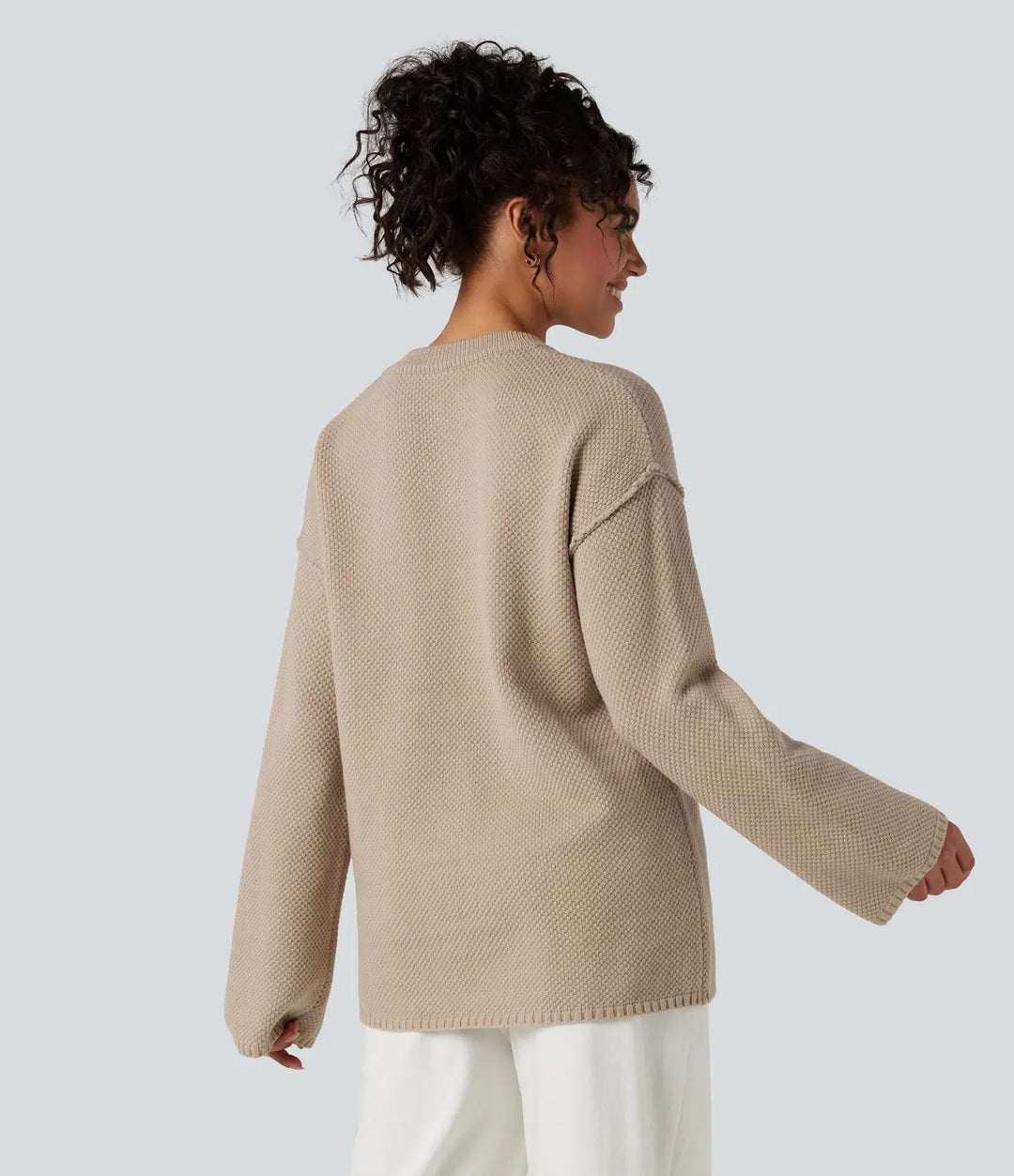 Henley Neck Long Sleeve Waffle Casual Jumper