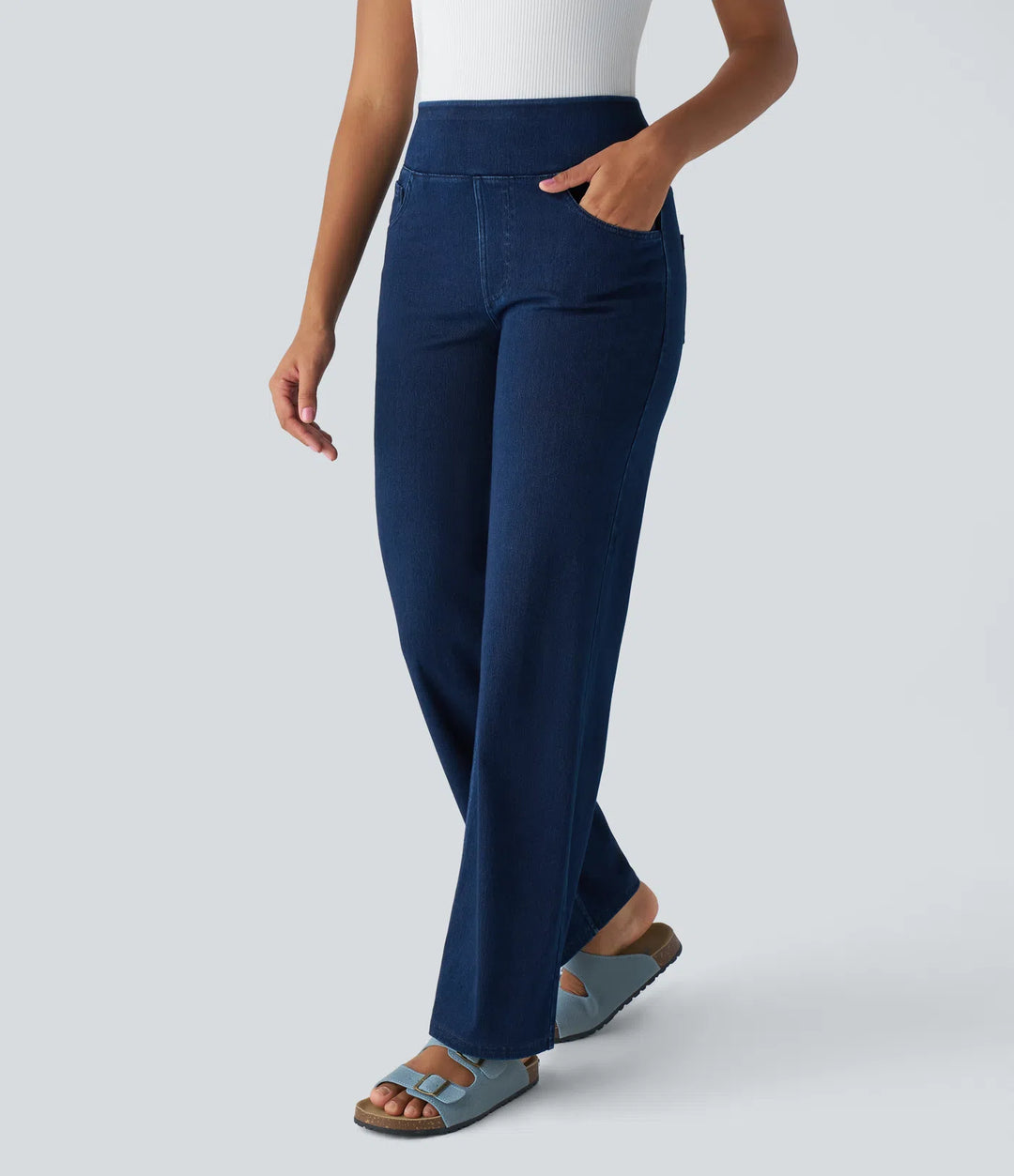 Halara Flex High Waisted Pockets Straight Leg Work Jeans