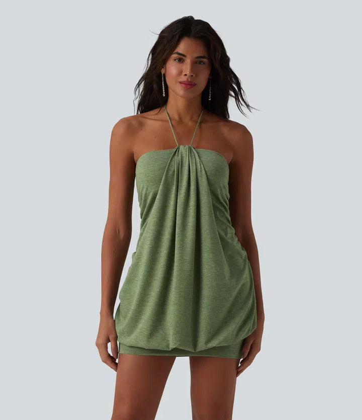 Halter Tie Back Built-in Bra Bodycon Micro Mini Dress