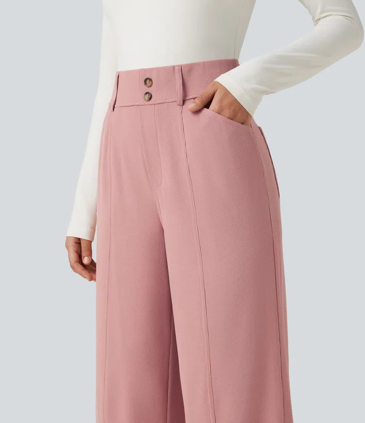 Halara Flex High Waisted Straight Leg Waffle Work Trousers with Pockets