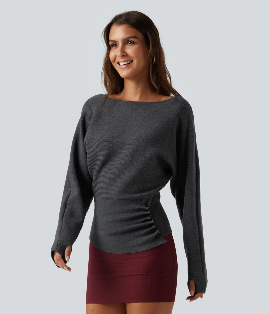 Boat Neck Batwing Long Sleeve Thumb Hole Work Jumper