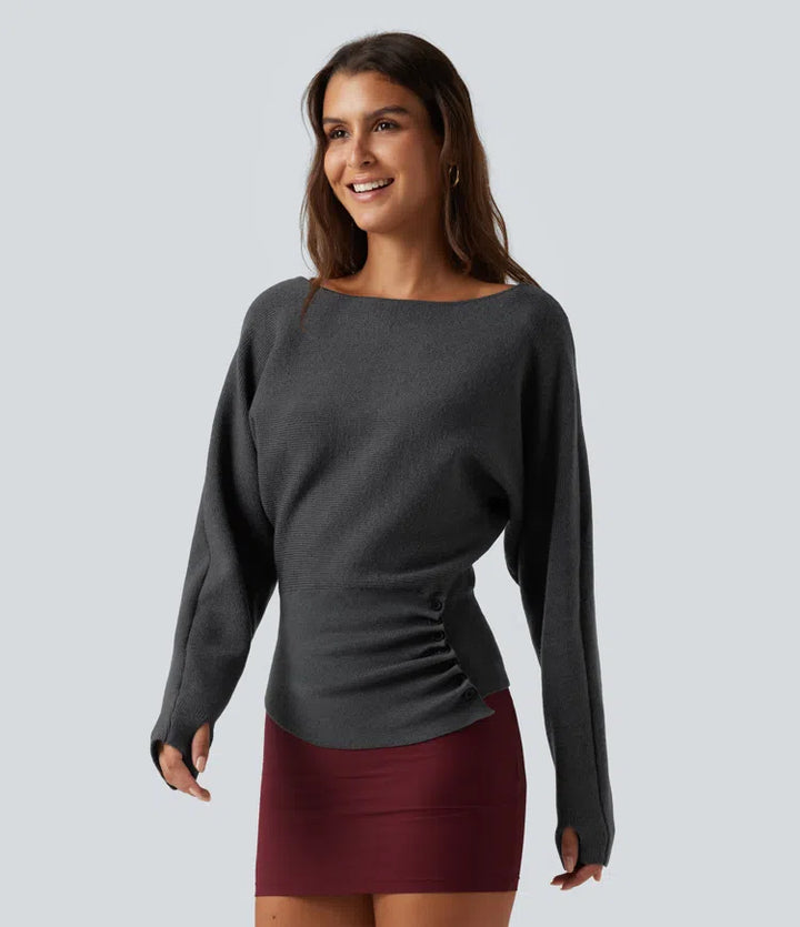 Boat Neck Batwing Long Sleeve Thumb Hole Work Jumper