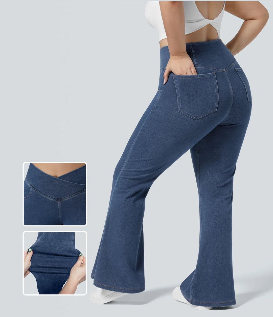 Halara Flex High Waisted Crossover Pocket Washed Casual Plus Size Jeans