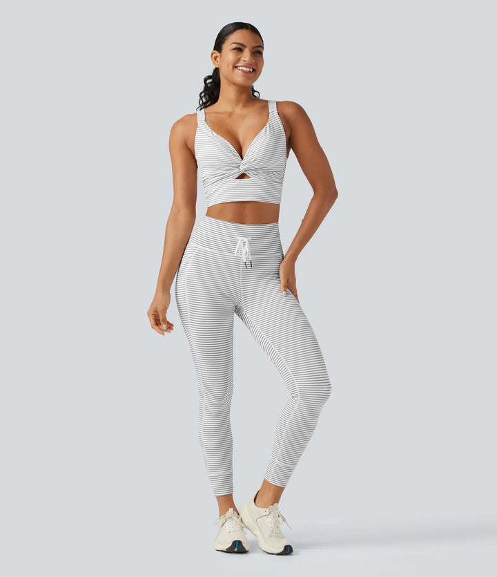 Low Support Non-Removable Pad Push-Up Stripe Yoga Sports Bra