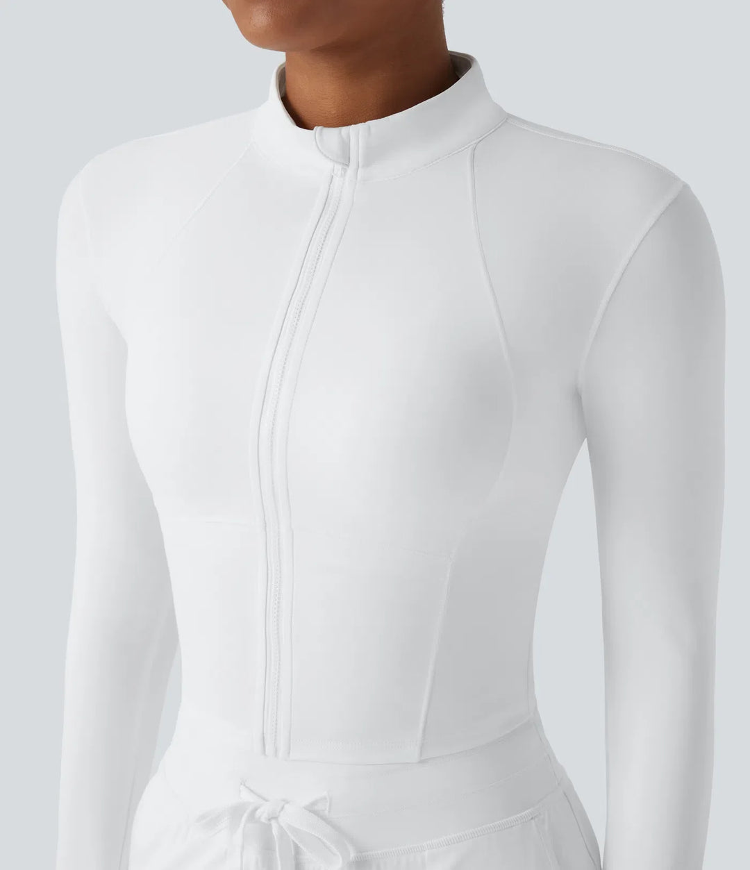 SoftlyZero Plush Stand Collar Zip Thumb Holes Cropped Golf Jacket