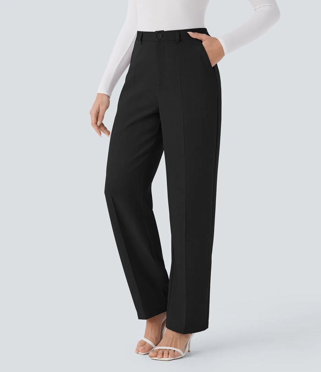 High Waisted Side Pocket Straight Leg Work Trousers