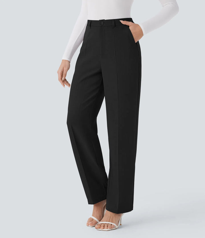 High Waisted Side Pocket Straight Leg Work Trousers