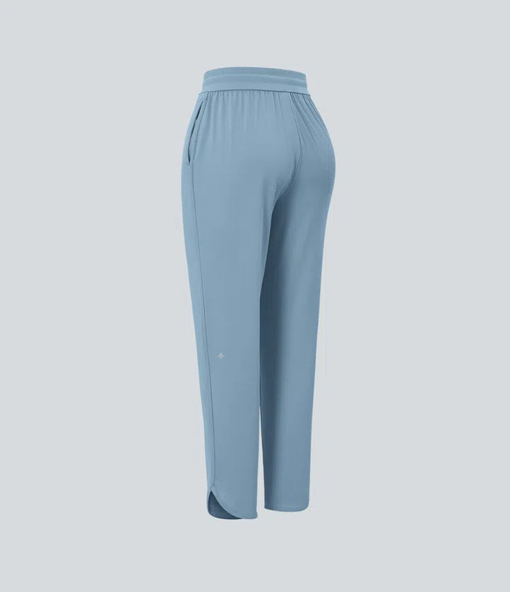 Mid Rise Drawstring Curved Hem Quick Dry Golf Tapered Trousers with Pockets-UPF40+