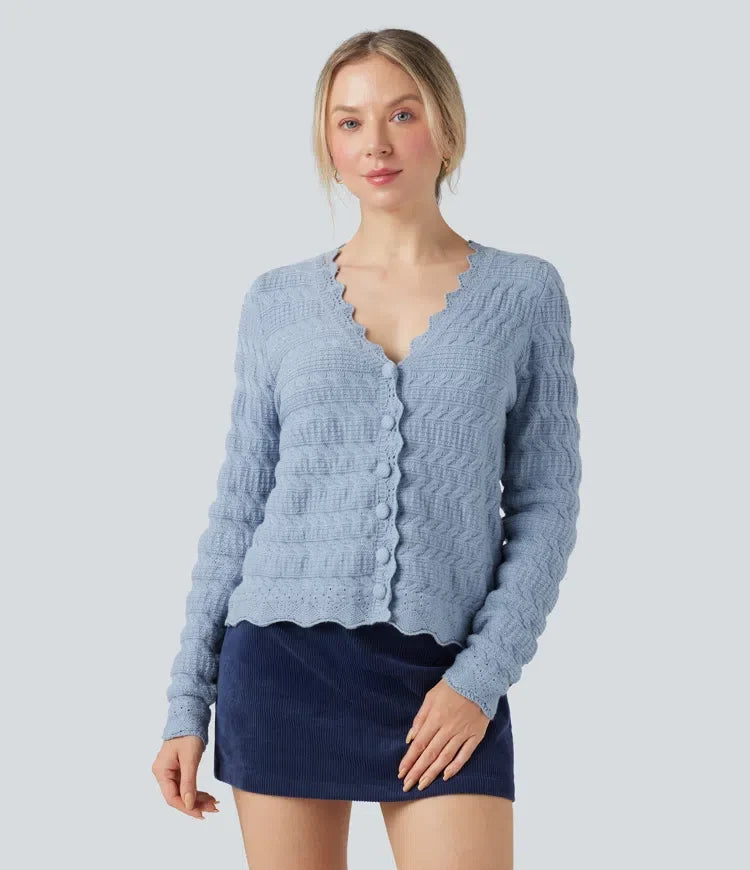 V Neck Long Sleeve Jumper Knit Casual Cardigan