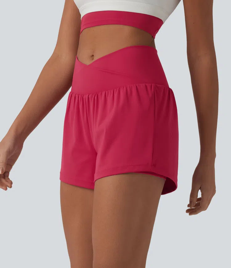 SoftlyZero Airy Crossover High Waisted 2-in-1 InstantCool Yoga Shorts 3&
