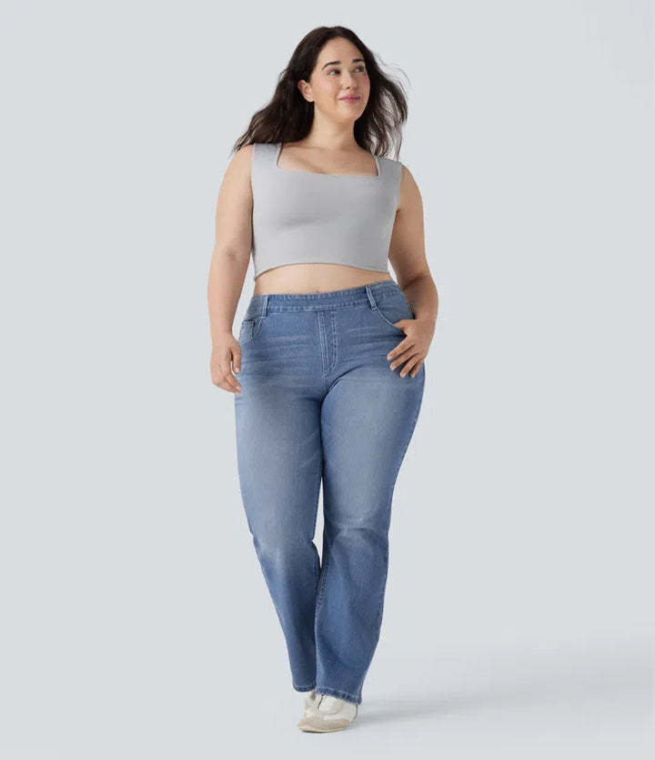 Plus Size Halara Flex High Waisted Washed Casual Bootcut Jeans with Pockets