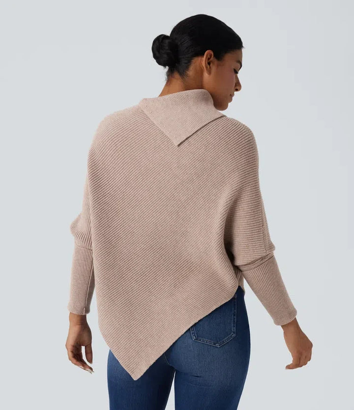 Turtleneck Batwing Sleeve Asymmetric Hem Casual Jumper
