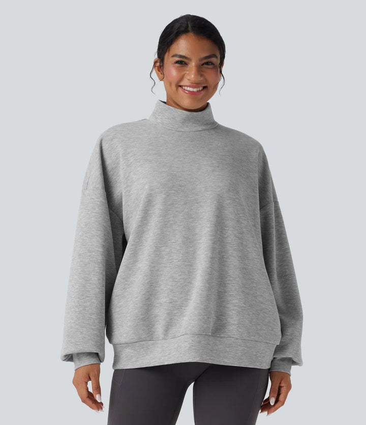 Mock-neck Relaxed Casual Sweatshirt with Pockets