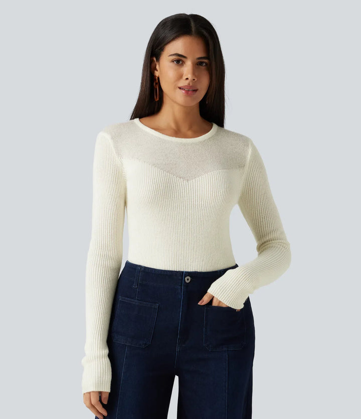 Round Neck Long Sleeve 2-in-1 Slim Casual Jumper