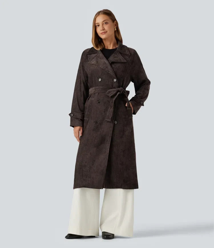 Long Sleeve Belted Longline Work Jacket with Pockets