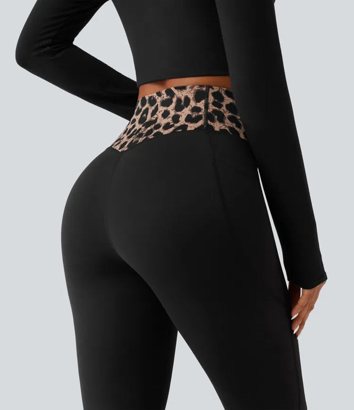 Halara UltraSculpt Leopard Print High Waisted Crossover InstantCool Casual Flare Trousers with Pockets