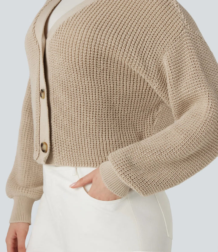V-neck Long Sleeve Waffle Casual Cardigan
